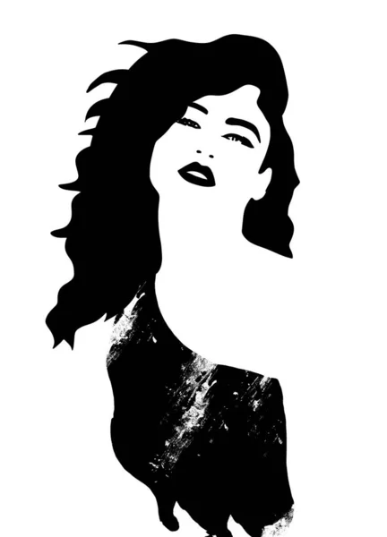 Vintage Woman Illustration Black White — Stock fotografie