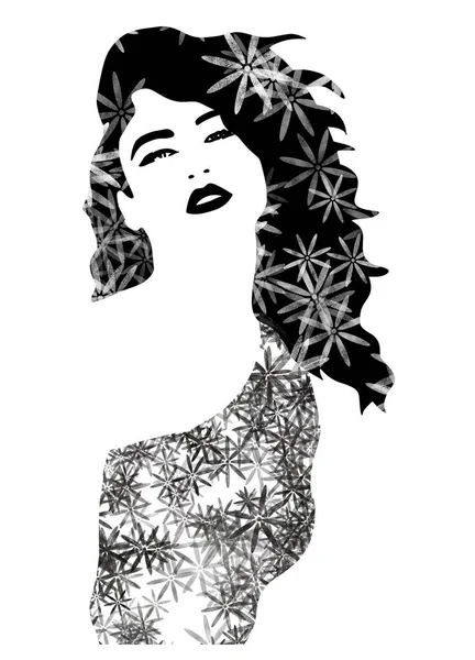 Ilustración Mujer Vintage Blanco Negro — Foto de Stock