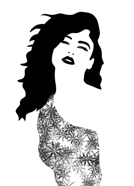 Vintage Woman Illustration Black White — Stock fotografie