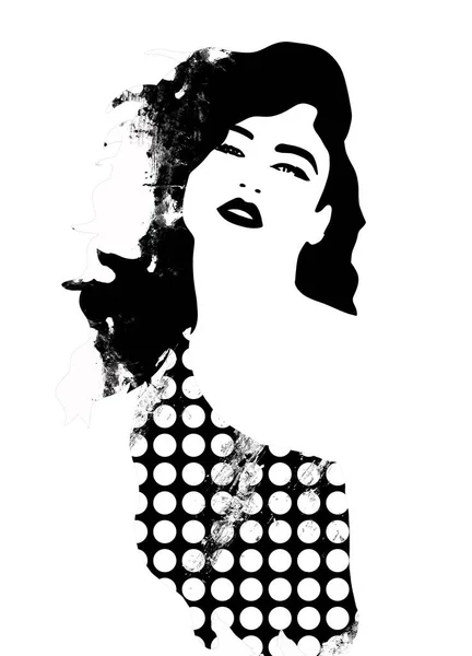 Ilustración Mujer Vintage Blanco Negro — Foto de Stock