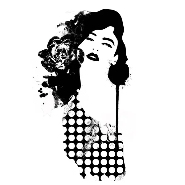 ヴィンテージ女性イラスト黒と白 — ストック写真