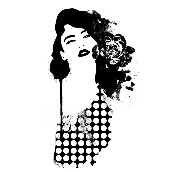 Винтажная Женщина Иллюстрация Черно Белая — стоковое фото