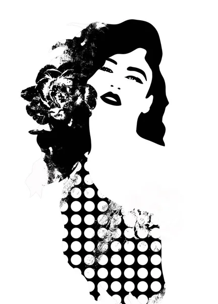 Vintage Woman Illustration Black White — Stock Photo, Image