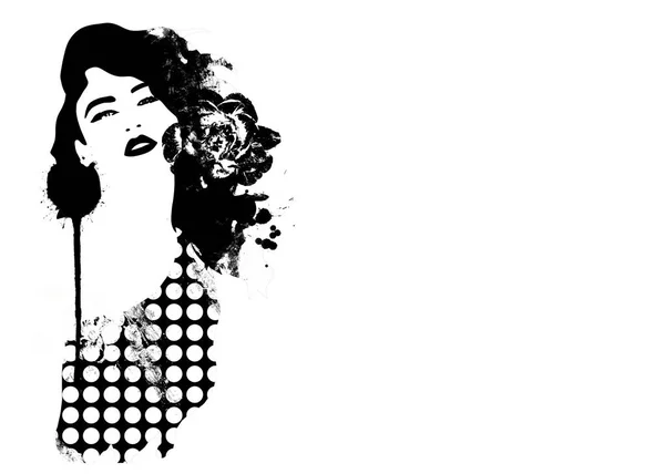 Vintage Woman Illustration Black White — Stock fotografie