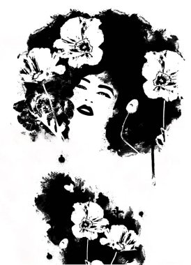 Güzel el çizimi moda bir kadının tasviri