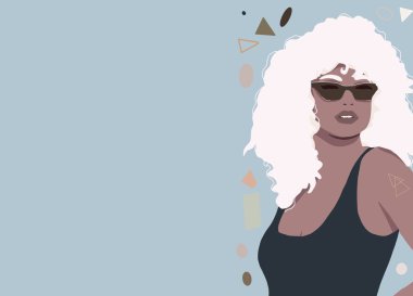 Güzel saçı ve teni olan güzel bir moda kızı ya da kadın güzellik reklamı için bir illüstrasyon.