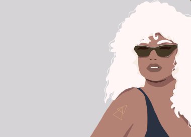 Güzel saçı ve teni olan güzel bir moda kızı ya da kadın güzellik reklamı için bir illüstrasyon.