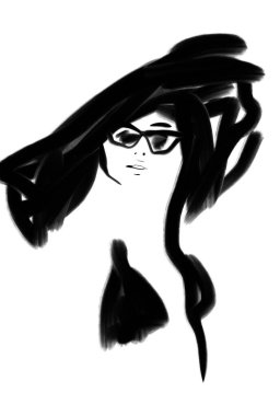 Büyük şapka resimli soyut moda sanatçısı kadın.