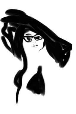 Büyük şapka resimli soyut moda sanatçısı kadın.