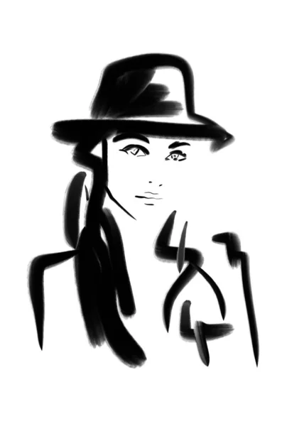 Résumé Illustration Mode Femme Avec Grand Chapeau — Photo