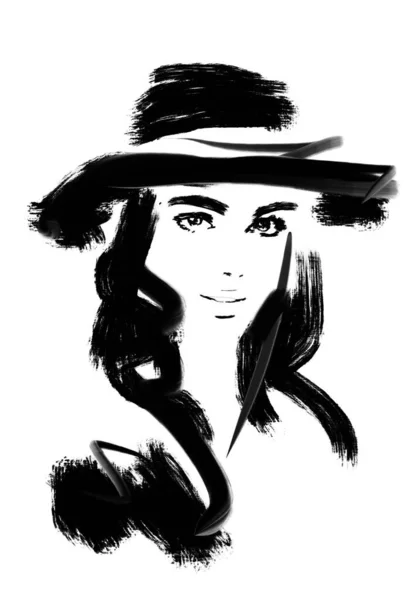 Résumé Illustration Mode Femme Avec Grand Chapeau — Photo