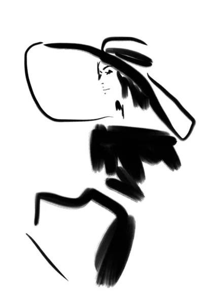 Abstract Fashion Illustration Art Woman Very Large Hat Painting —  Fotos de Stock