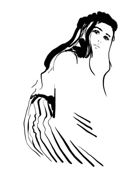 Μόδα Γυναίκα Μαύρο Και Άσπρο Εικόνα Αφηρημένη Τέχνη Πορτρέτο Χέρι — Φωτογραφία Αρχείου