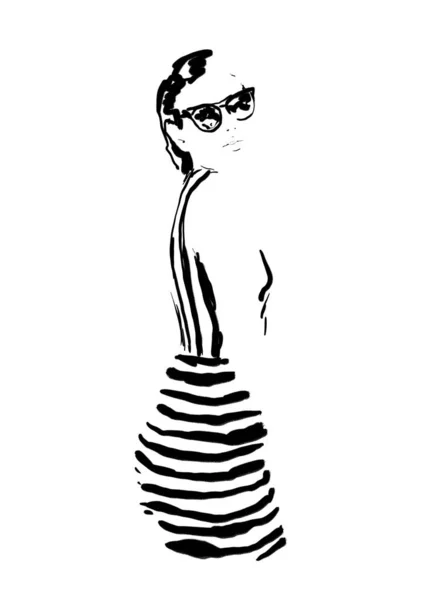 Модна Жінка Чорно Біла Ілюстрація Абстрактний Художній Портрет Ручної Роботи — стокове фото
