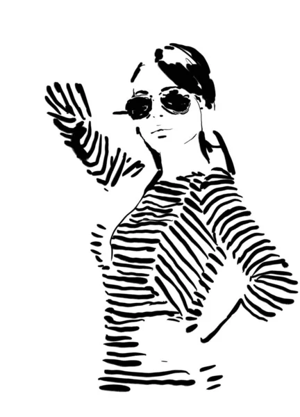 Fashion Woman Black White Illustration Abstract Art Portrait Hand Painted — Stock Photo, Image