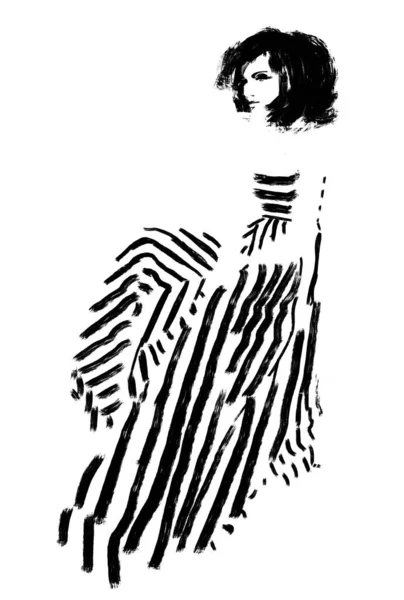 Zwart Wit Mode Illustratie Vintage Kunst Handgetekende Schets — Stockfoto