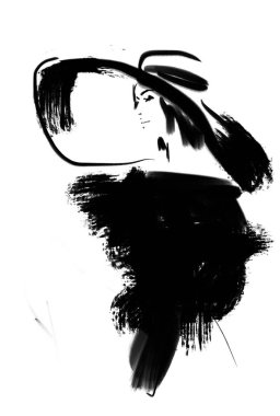 Siyah-beyaz moda illüstrasyonu. Klasik sanat. El çizimi çizim