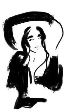 Siyah-beyaz moda illüstrasyonu. Klasik sanat. El çizimi çizim