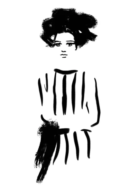 Czarno Biała Ilustracja Mody Sztuka Rocznika Ręcznie Rysowany Szkic — Zdjęcie stockowe