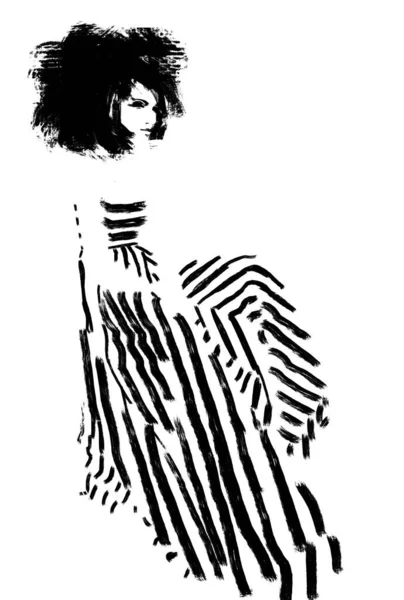 Ασπρόμαυρη Επίδειξη Μόδας Vintage Τέχνη Χειροποίητο Σκίτσο — Φωτογραφία Αρχείου