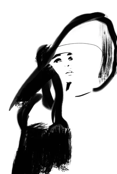 Черно Белая Иллюстрация Моды Винтажное Искусство Рисунок Мбаппе — стоковое фото