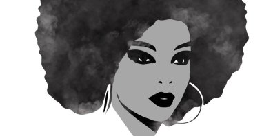 Afro saçlı kadın. Şirin siyah Afrikalı kadın. Sevimli siyah moda kızı yaşam tarzı çizimi