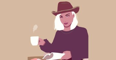 Afro saçlı kadın. Şirin siyah Afrikalı kadın. Sevimli siyah moda kızı yaşam tarzı çizimi