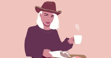 Afro saçlı kadın. Şirin siyah Afrikalı kadın. Sevimli siyah moda kızı yaşam tarzı çizimi