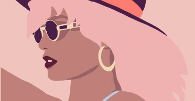 Afro saçlı kadın. Şirin siyah Afrikalı kadın. Sevimli siyah moda kızı yaşam tarzı çizimi