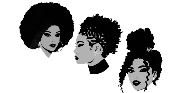Afro saçlı kadın. Şirin siyah Afrikalı kadın. Sevimli siyah moda kızı yaşam tarzı çizimi