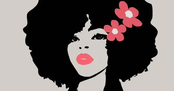 Afro saçlı kadın. Şirin siyah Afrikalı kadın. Sevimli siyah moda kızı yaşam tarzı çizimi