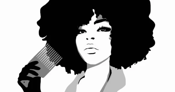 Afro saçlı kadın. Şirin siyah Afrikalı kadın. Sevimli siyah moda kızı yaşam tarzı çizimi