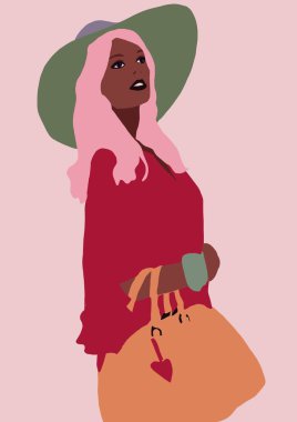 Siyahi kadın yaşam tarzı çizimi. Afrikalı moda kızı