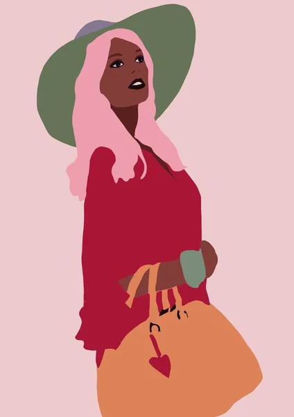 Illustration Style Vie Femme Noire Africaine Fille Mode — Photo