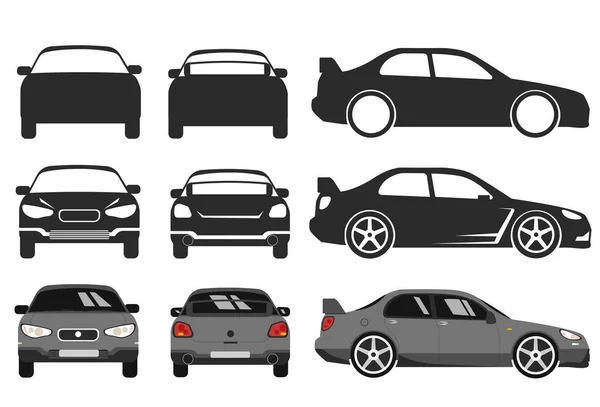 汽车类型和模型对象图标设置 在白色背景上孤立的向量图解 网络用汽车车身轮廓的变体 — 图库矢量图片
