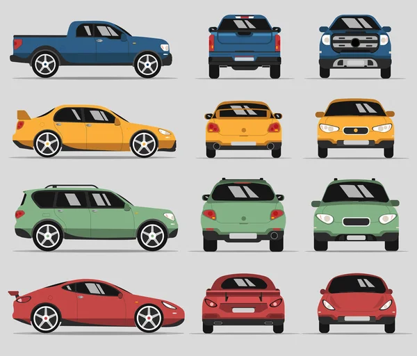 Tipo Coche Conjunto Iconos Objetos Modelo Ilustración Vectorial Aislada Sobre — Vector de stock