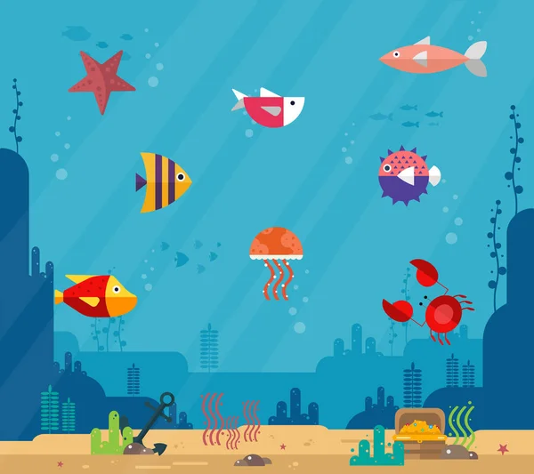 Underwater Background Marine Habitats Incredible Species Cartoon Vector Flat Style — Stock Vector