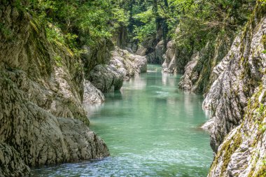 Taş geçitteki dağ nehri.