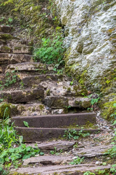 Path with steps carved into a sheer cliff.