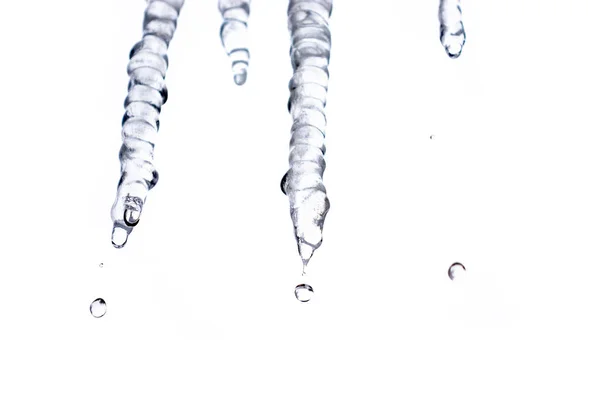 Transparent icicles isolate on a white background — Stock Photo, Image