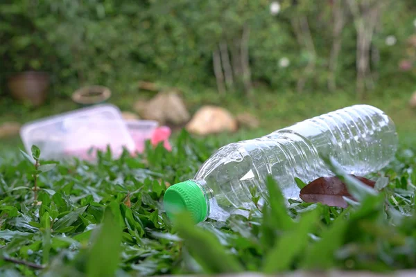 Close up of plastic container or bottle. Stop plastic pollution — Stock Photo, Image