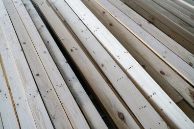 Depoda ya da depoda bir yığın çam ağacı var. Tahta işliyor, mobilya için odun.