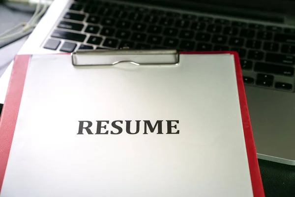 Closeup Resume Top Computer Laptop Table — Stock Photo, Image