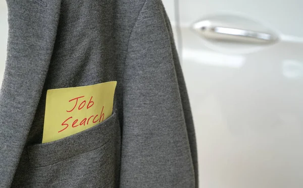 Job Search Words Red Yellow Paper Stuck Out Pocket Grey — Stock Photo, Image