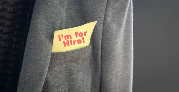 Hire Words Red Yellow Paper Stuck Out Pocket Jacket Employment — Stock Photo, Image