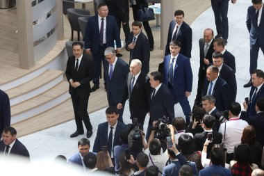 Astana Ekonomi Forumundaki iş adamları 28 Mayıs 2019 'da Astana, Kazakistan' da