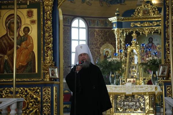 Metropolitan Alexander Látogatás Szent Nagyboldogasszony Katedrális 2019 Január Astanában Kazahsztánban — Stock Fotó