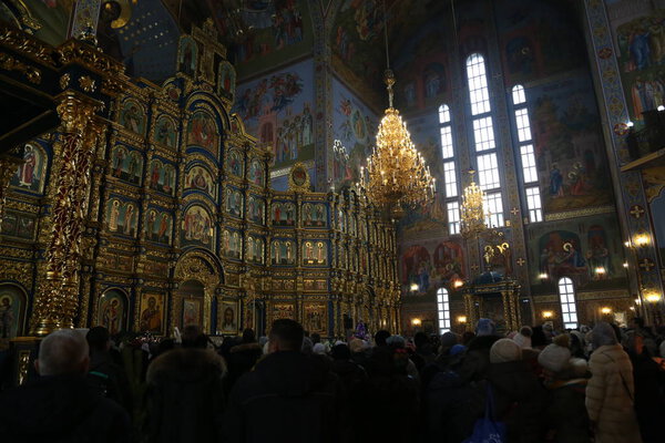 local people coming in cathedral church on 7 January 2019 in Astana, Kazakhstan