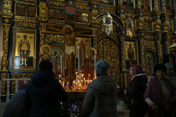local people coming in cathedral church on 7 January 2019 in Astana, Kazakhstan