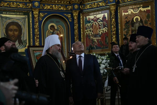 Nursultan Nazarbajev Papjai 2019 Január Érkeznek Szent Nagyboldogasszony Katedrálisba Astanába — Stock Fotó